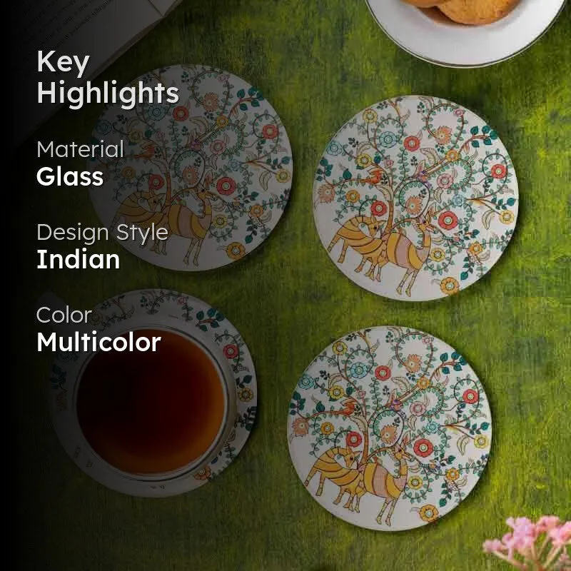 Madhubani Art Inspired Glass Round Coaster - Set Of Four media 2