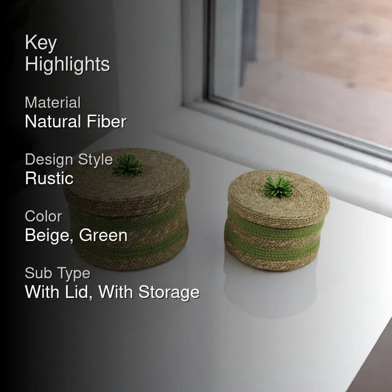Knitraa Sea Grass Natural Fiber Storage Basket (Green/Beige) - Set Of Two media 2