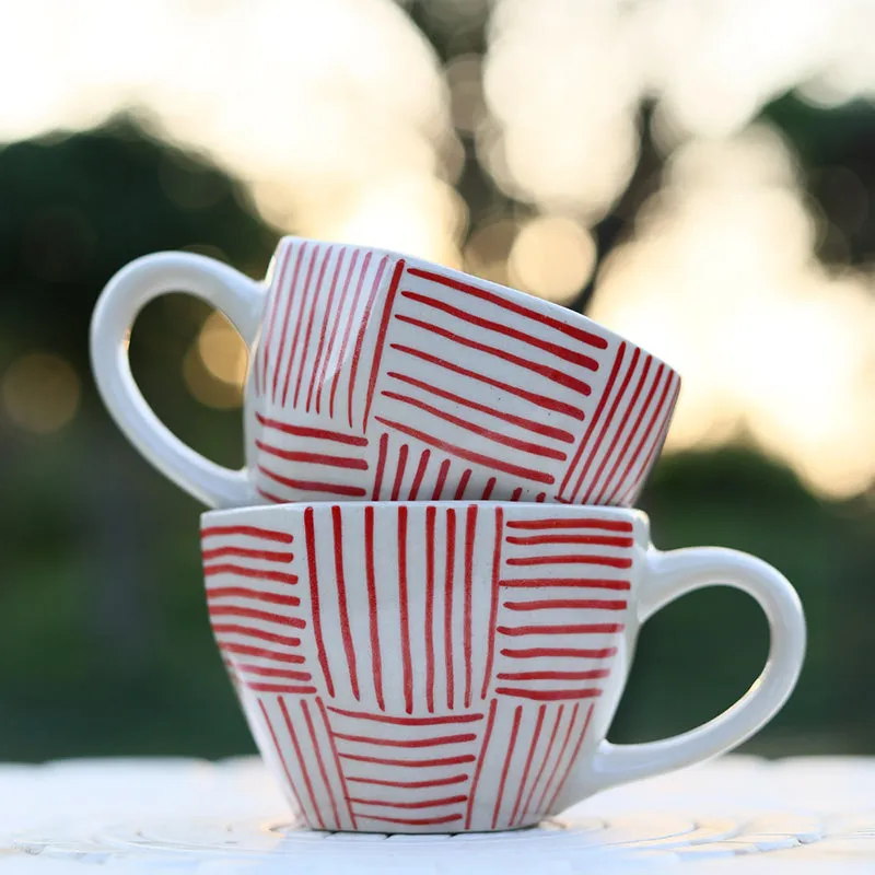 Bruna Ceramic Tea Cup (200 mL)/Red,White) media 4