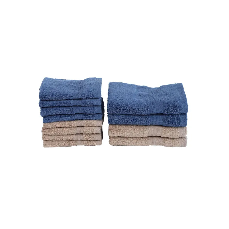 Miorah Hand & Face Towel Combo (Blue & Beige) - Set Of Twelve media 3