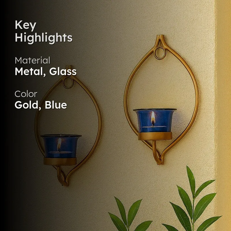 Leafy Sconce Candle Holder (Blue) - Set Of Two media 2