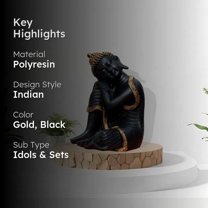 Zen Resting Buddha Showpiece - Black & Gold media 2