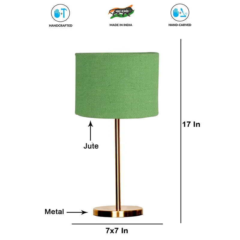 Loft Gleam Jute & Metal Table Lamp (Drum) - Green,Gold media 4