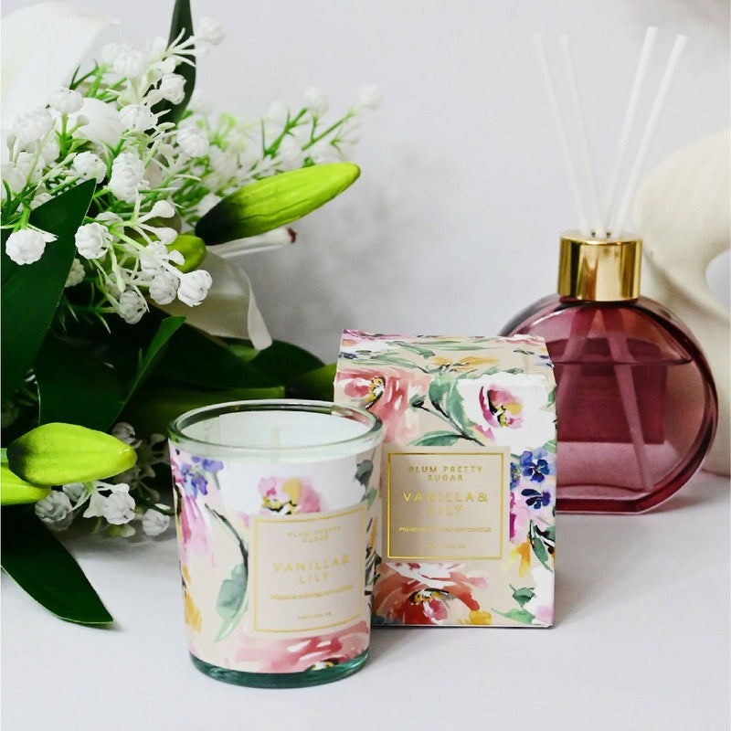 Vanilla Lily Scented Candle Glass Jar - Set Of Two media 4