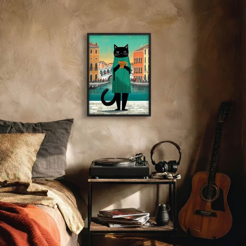 Chromatic Cat Wall Painting With Frame media 6