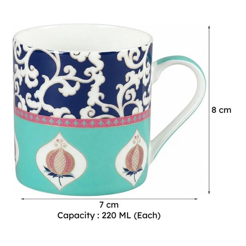 India Circus Bone China Tea Cup (220 mL Each),Blue,Green) - Set Of Six media 7