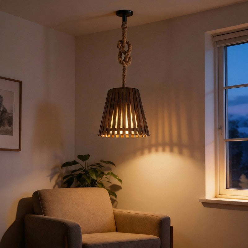 ConicalCage Wooden Ceiling Lamp - Brown