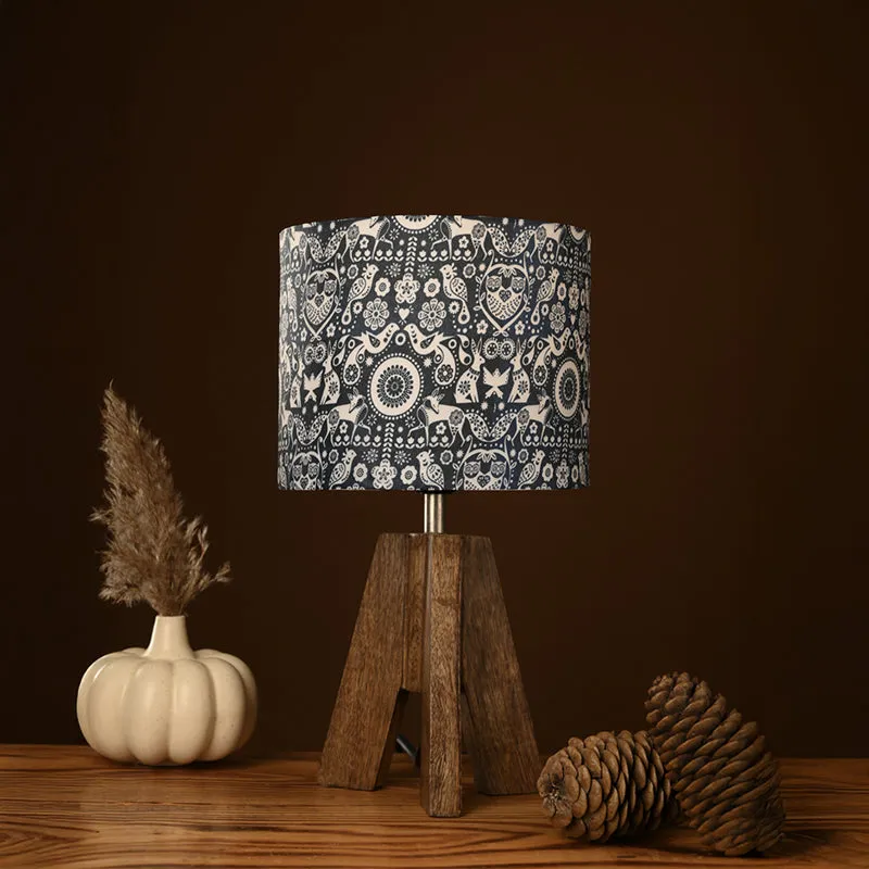 Ethnic Art Tripod Fabric Table Lamp - Grey media 2