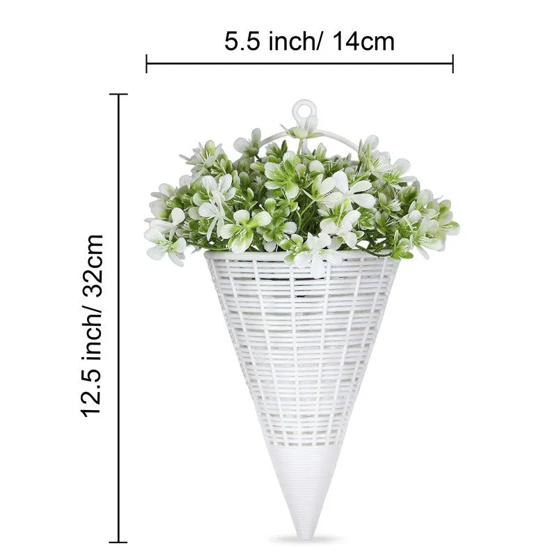 Artificial Flowers (Green,White) with Pot - Set Of Two media 7