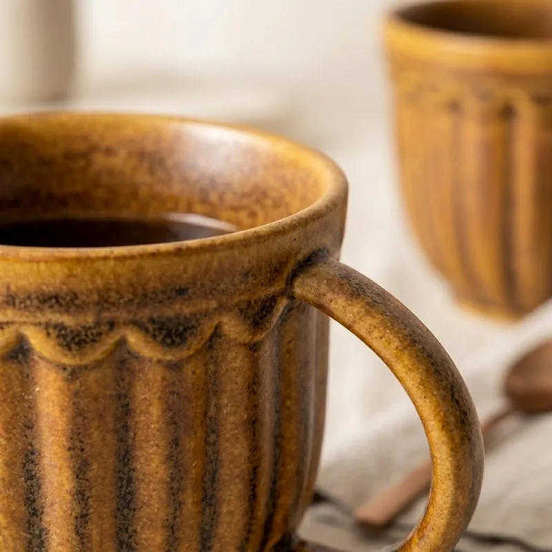 Terra Ceramic Coffee Mug (350 mL Each/Brown) - Set of Two media 3