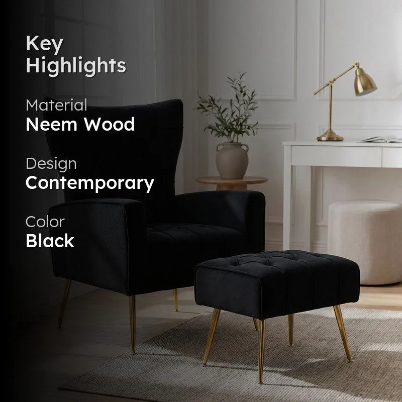 Simplex Neem Wood Lounge Chair (Black) - Two Piece Set media 2