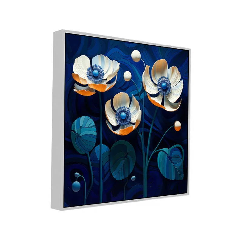 Sapphire Garden Canvas Wall Painting With Frame - White media 3