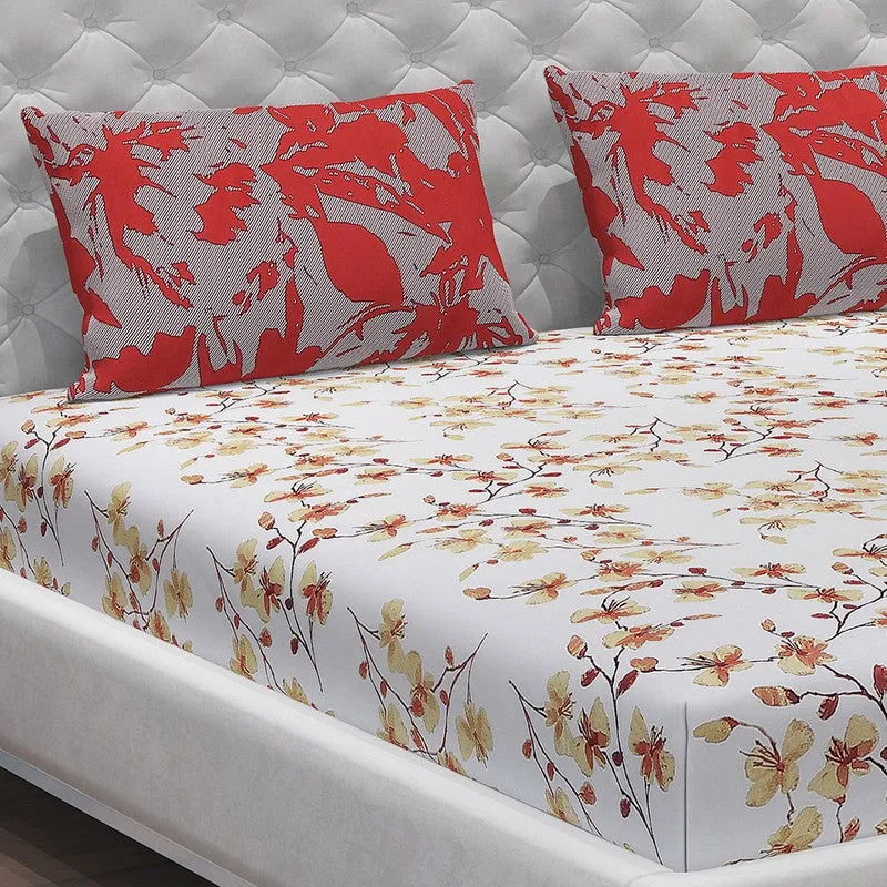 Monte Carlo Floraline Cotton Bedsheet (White,Red) - 104 TC media 5