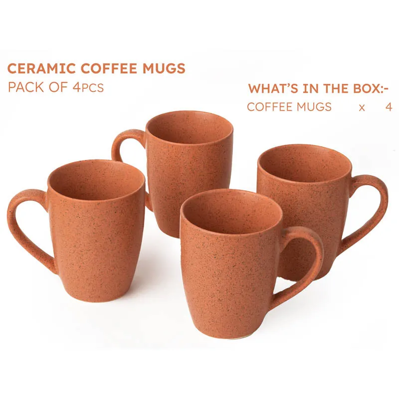 Sip & Style Ceramic Coffee Mug (Persian Orange/300 mL Each) - Set Of Four media 4