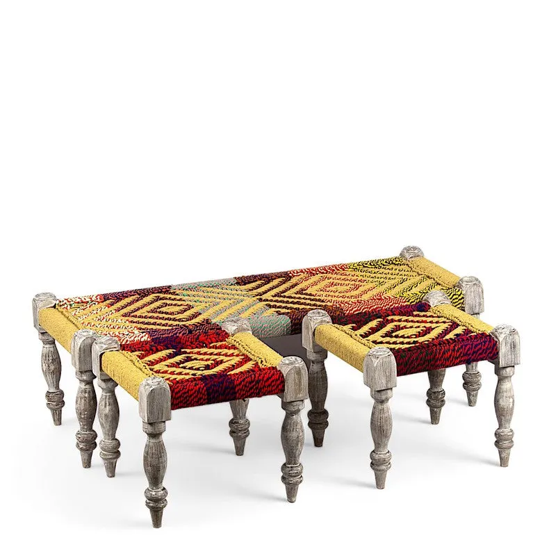 Cavon Sheesham Wooden Bench with Stools (Multicolor) - Three Piece Set media 3