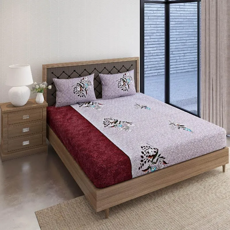 Swayam Zarela Floral Cotton Bedsheet (Maroon) - 160 TC media 1