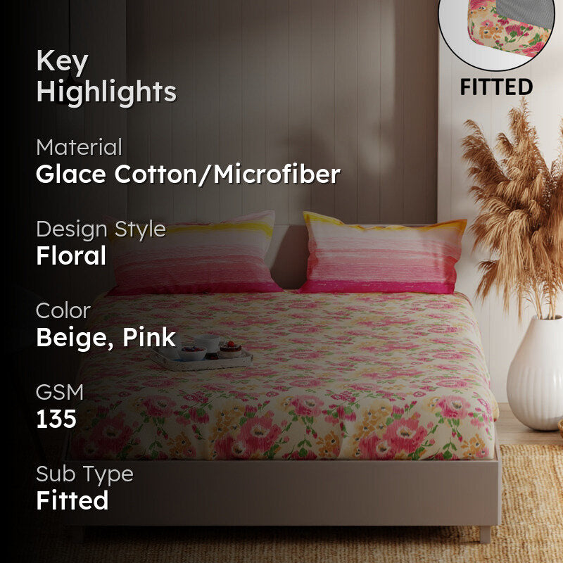 Petal & Stripes Fitted Microfiber Microfiber Bedsheet - 135 GSM media 2