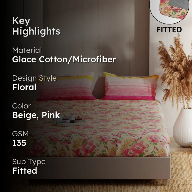 Petal & Stripes Fitted Microfiber Microfiber Bedsheet - 135 GSM media 2