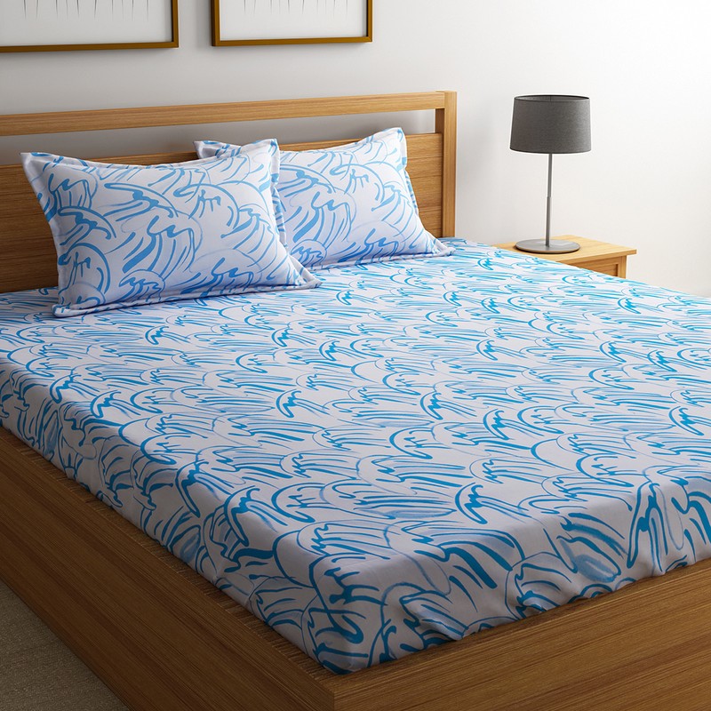 Blue Breeze Floral Cotton Bedsheet - 210 TC