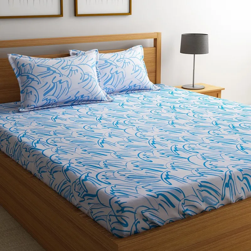 Blue Breeze Floral Cotton Bedsheet - 210 TC media 1