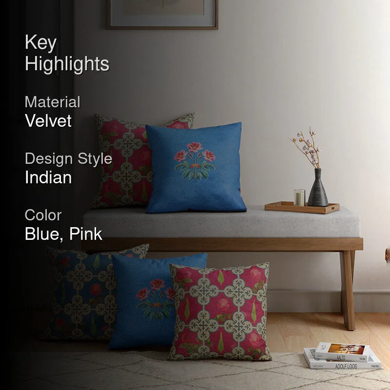 India Circus Clover Grid Printed Velvet Cushion Cover - Set Of Five media 2