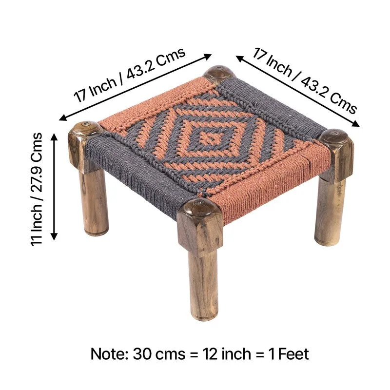 Hirox Sheesham Wooden Stools (Orange,Grey) - Set Of Two media 10