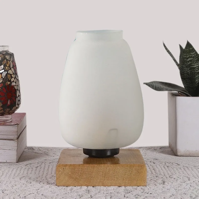 Lumitrex Glass Table Lamp With Wooden Base - White media 4