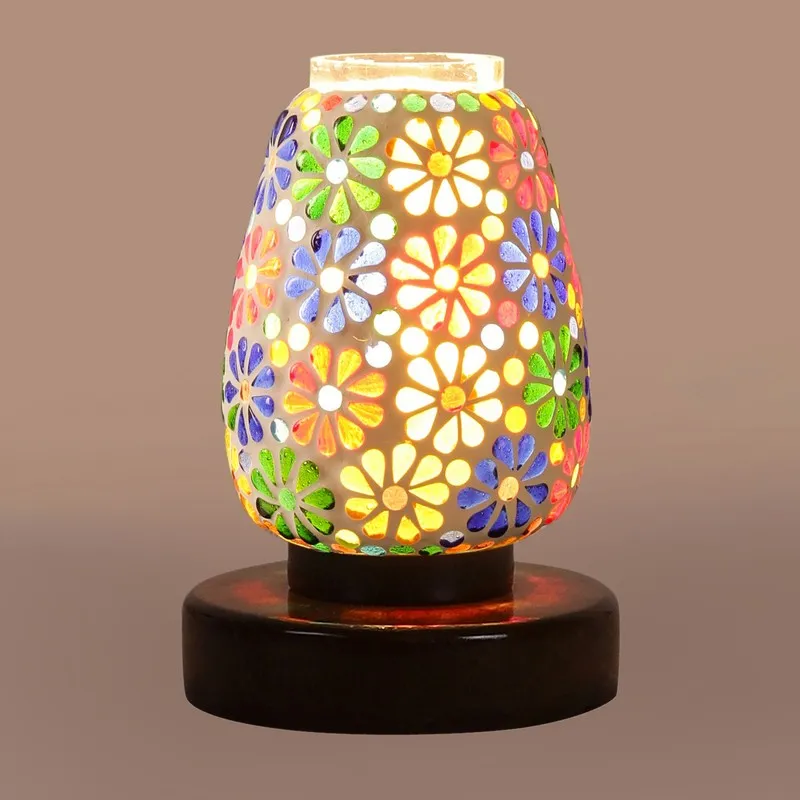 Flarewin Glass Table Lamp With Wooden Base - Multicolor media 7