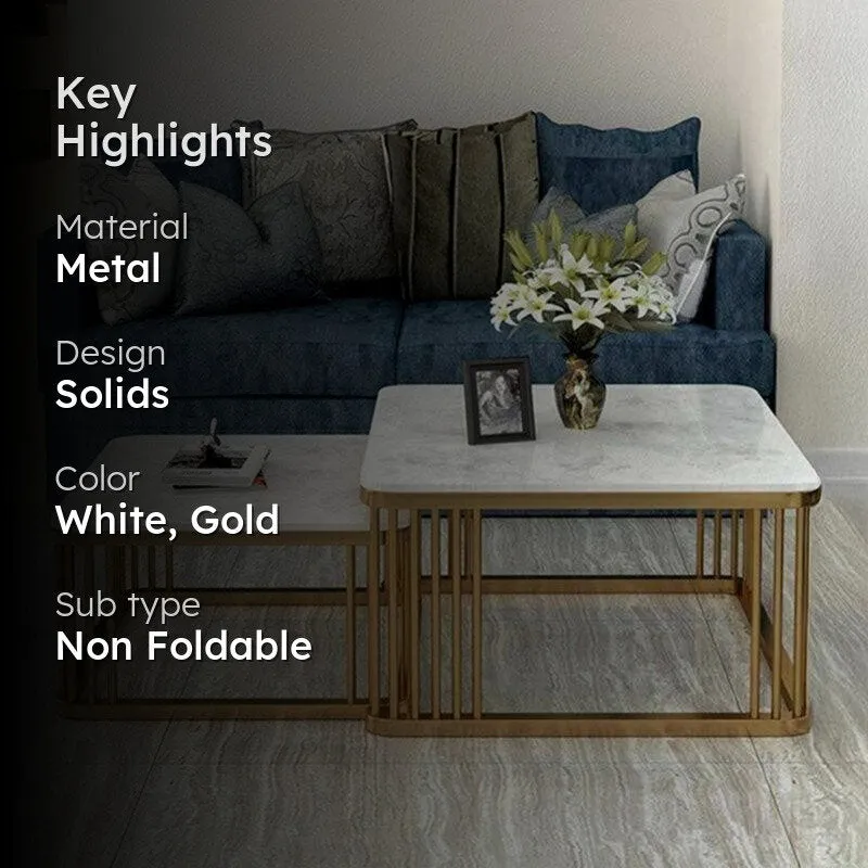 Elysian Edge Accent Table with Marble Top (Gold & White) - Set Of Two media 2