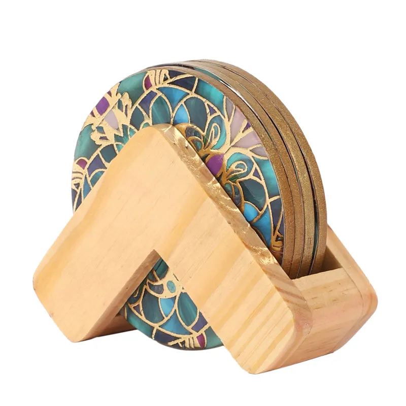 Floral Feast Wooden Coasters with Stand - Five Piece Set media 5