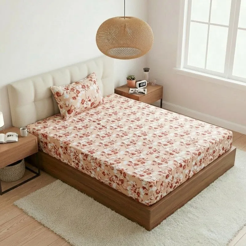 Gemonisis Printed Cotton Bedsheet (Red) - 200 TC media 1