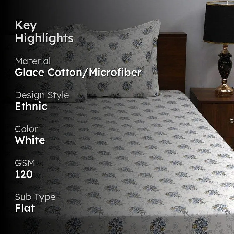 Aachal Ethnic Microfiber Bedsheet (White) - 120 GSM media 2