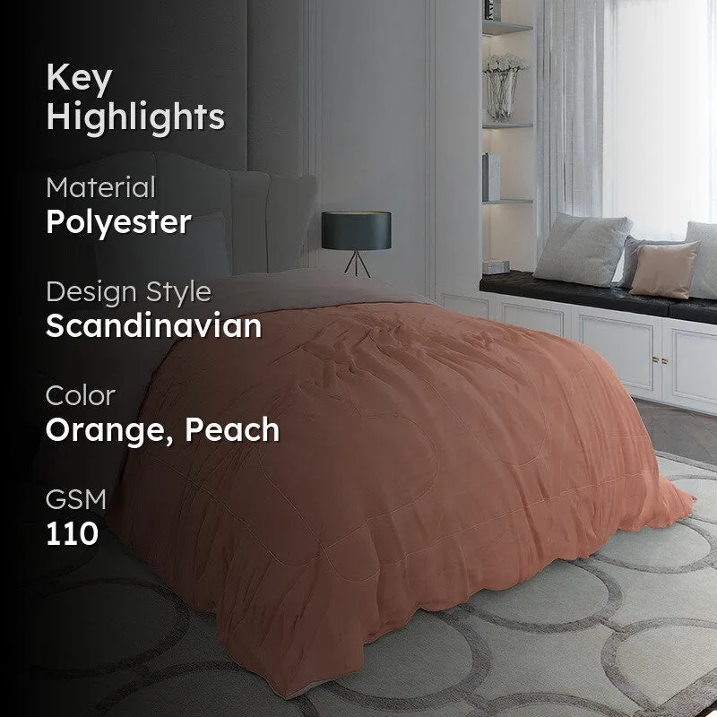 Monte Carlo Softelle Solid Polyester Reversible Comforter (Orange & Peach) - 110 GSM media 2