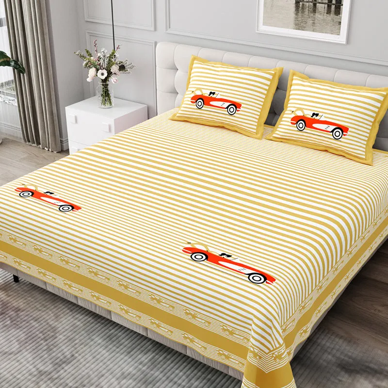 Illusion Stripey Race Cotton Bedsheet (Yellow) - 200 TC media 1