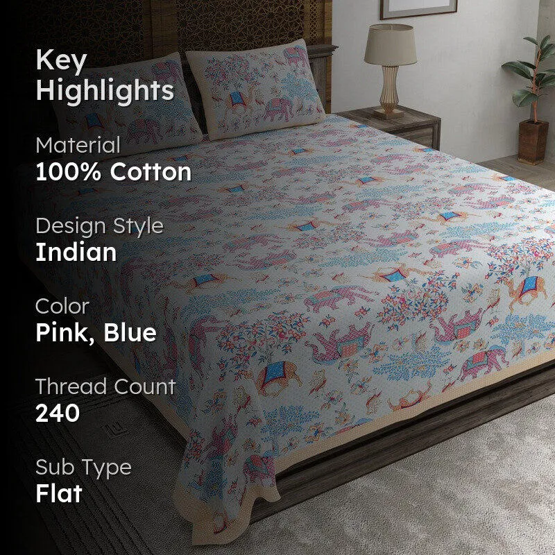 Royalet Cotton Bedsheet (Pink,Blue) - 240 TC media 2