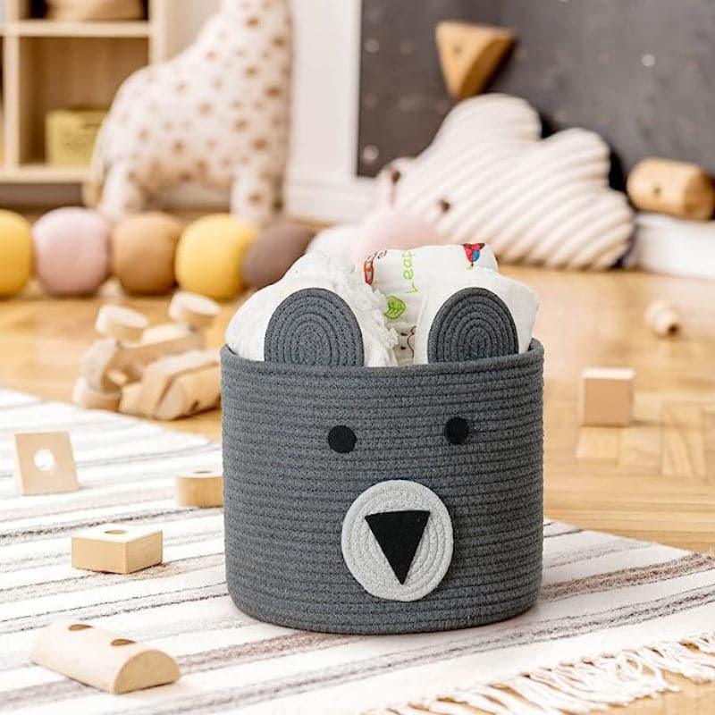 Bruno Bear Cotton Storage Basket - Grey