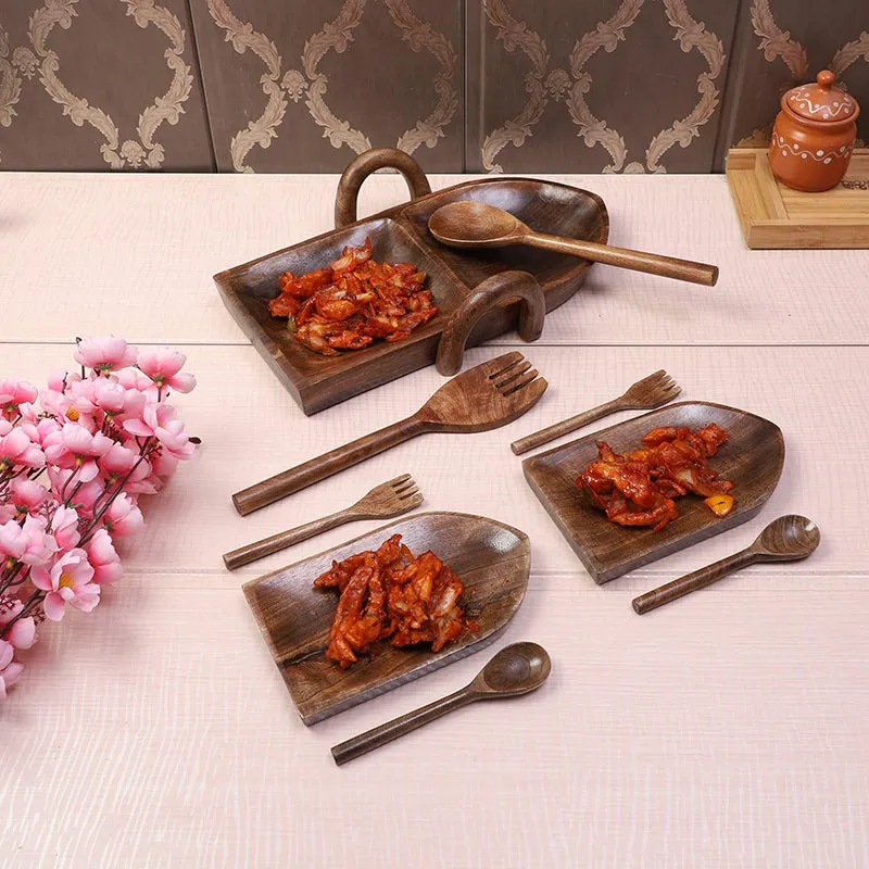 Row Twist Mango Wood Platter - Nine Piece Set media 1