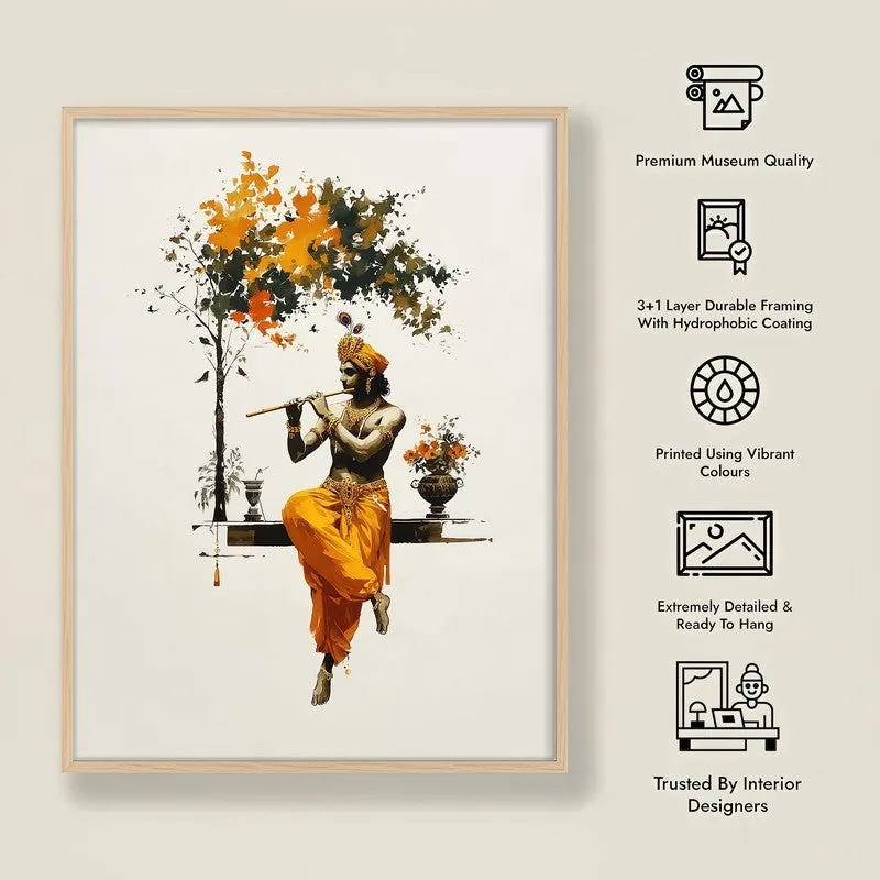 Lord Murari Krishna Blissful Archival Paper Wall Art - Natural Brown Frame media 8