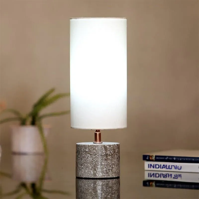 Round Terrazzo Hand Crafted Fabric Table Lamp - White,Grey media 1
