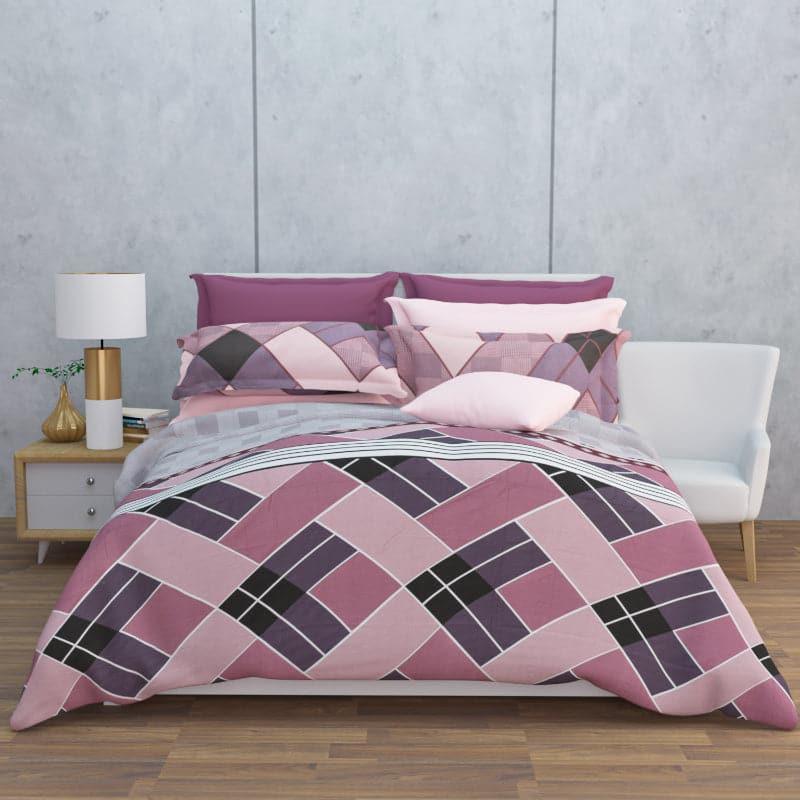 Iola Geometric Cotton Bedsheet (Grey,Pink) - 210 TC media 4