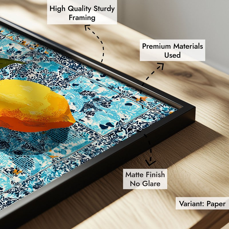 Zestara Lemon Foliage Canvas Wall Painting With Black Frame media 6