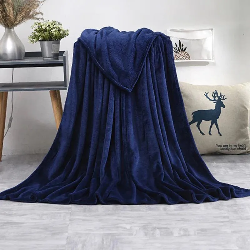 Sarva Solid Knitted Cotton Flannel Blanket (Dark Blue) - 190 GSM media 3