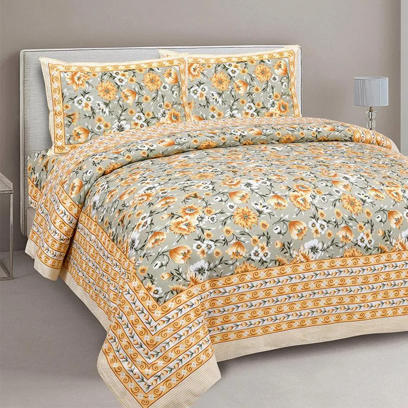 Orkide Floral Cotton Bedsheet (Green,Yellow) - 180 TC media 1