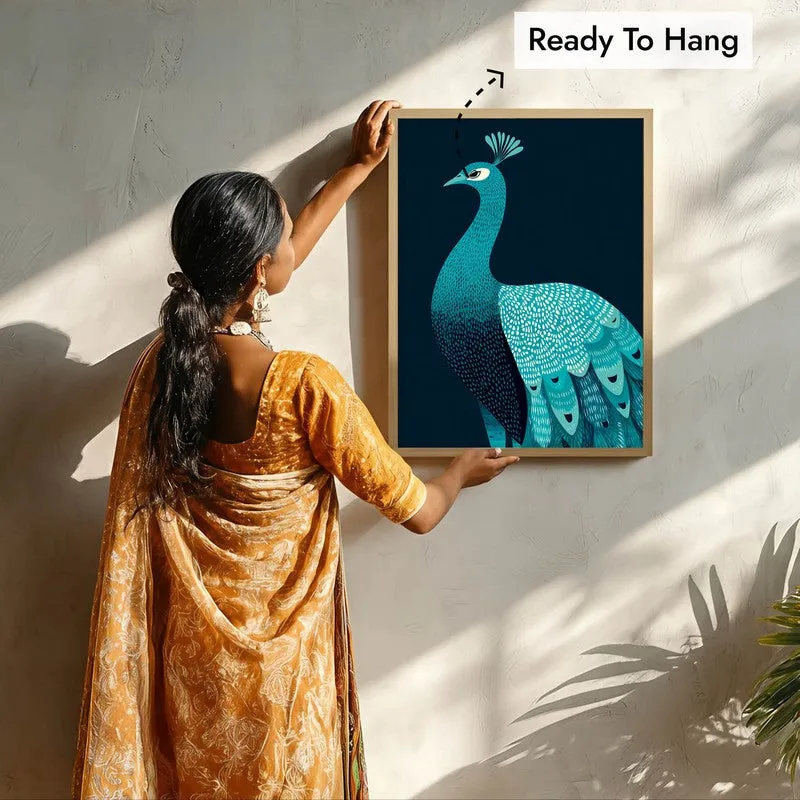 Elegant Peacock Canvas Wall Painting With Brown Frame media 10