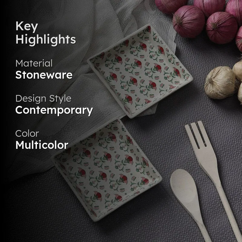 Rosette Multicolor Square Stoneware Platter - Set of Two media 2
