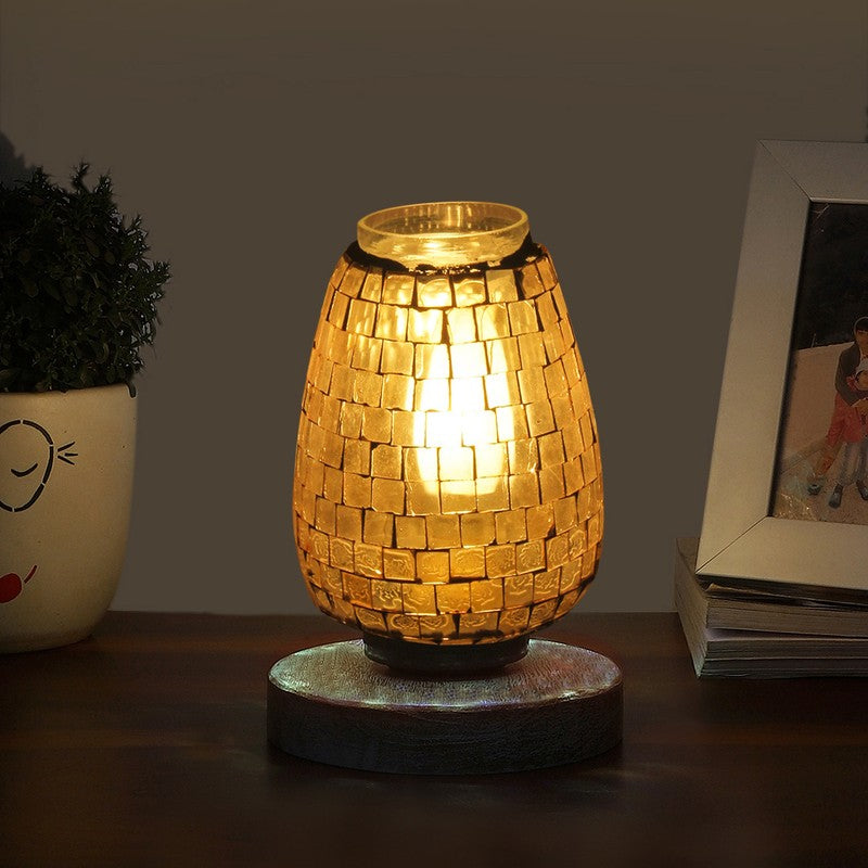 Prismore Mosaic Glass Table Lamp With Wooden Base