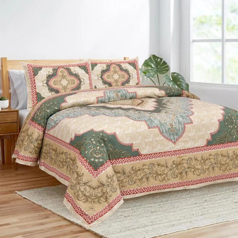 Neelakshi Ethnic Cotton Bedsheet (Beige) - 160 TC media 1