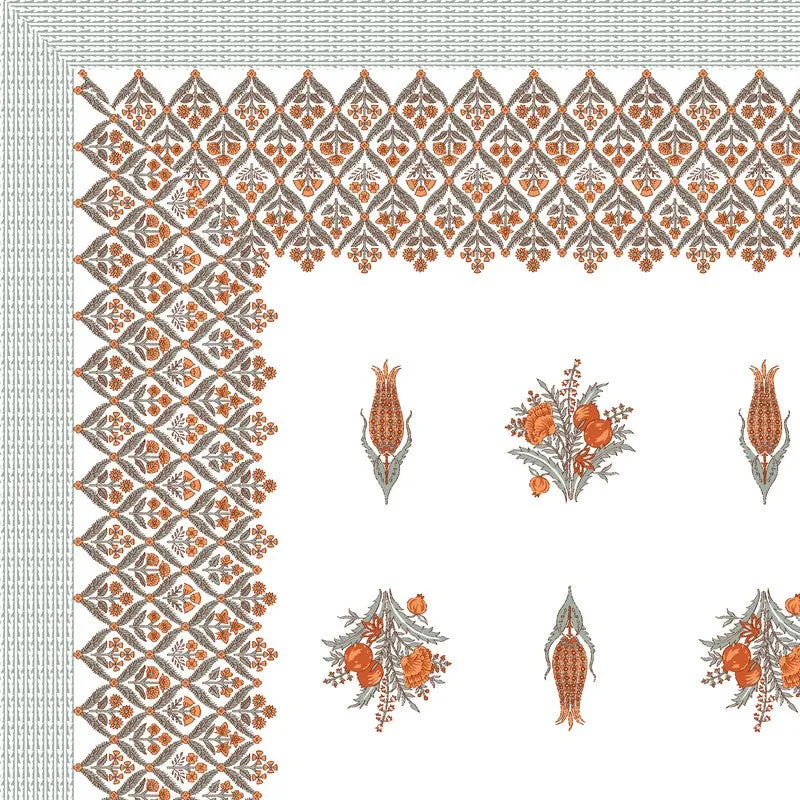 Ethnic Bloom Cotton Bedsheet (Orange,White) - 120 TC media 5