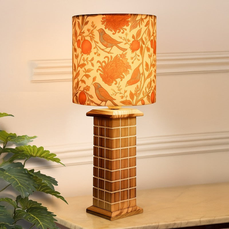 VistaGlow Designer Wooden Table Lamp - Multicolor