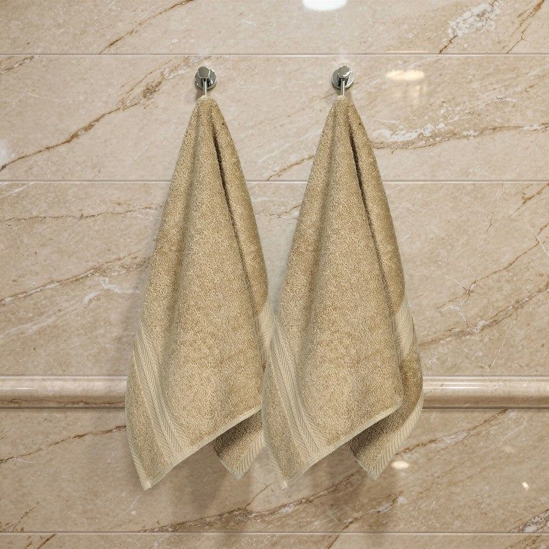 PlushAura Cotton Hand Towel (Camel) - Set Of Two media 3